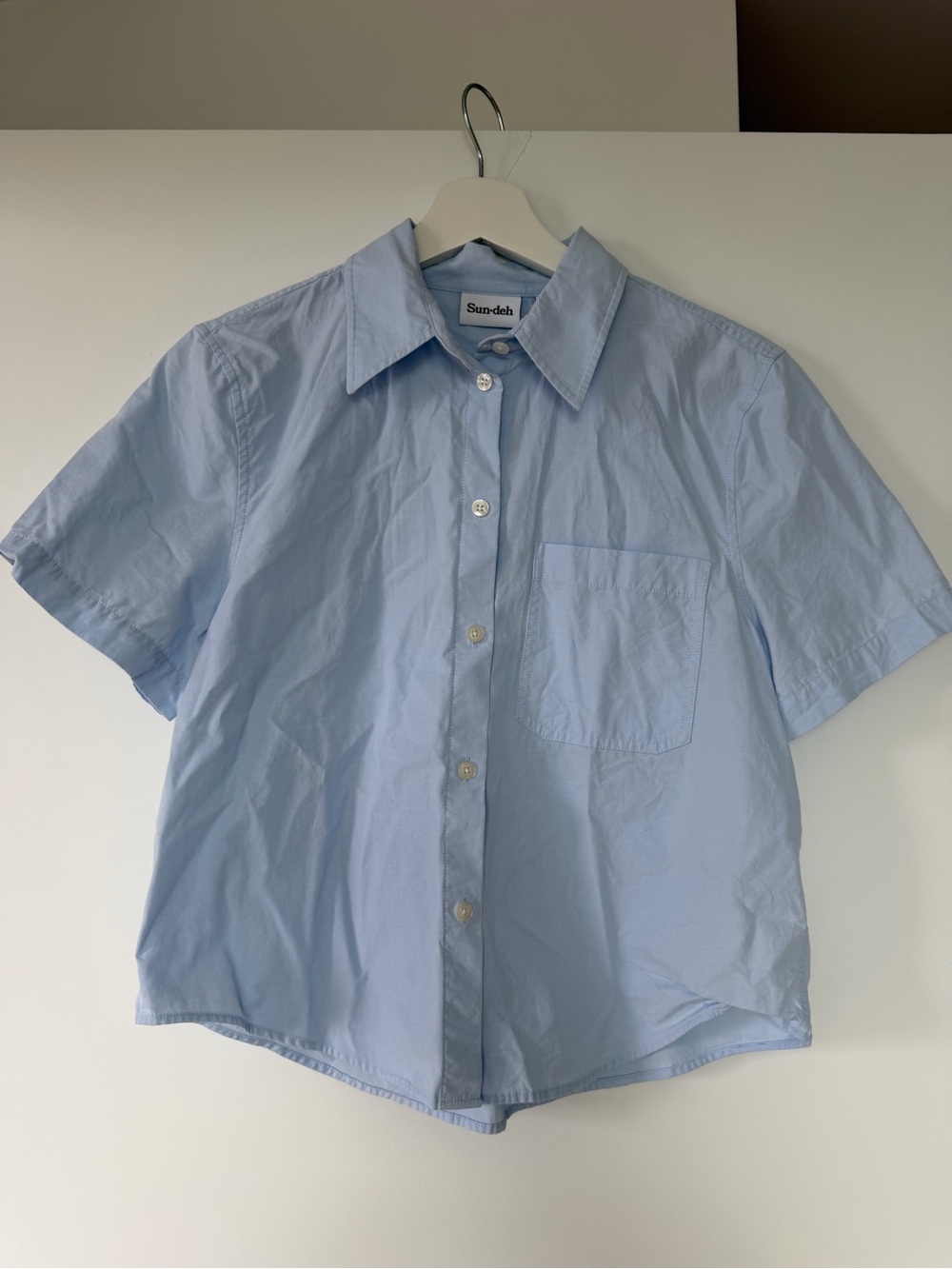 Aritzia Light Blue Short-Sleeve Button Down Shirt